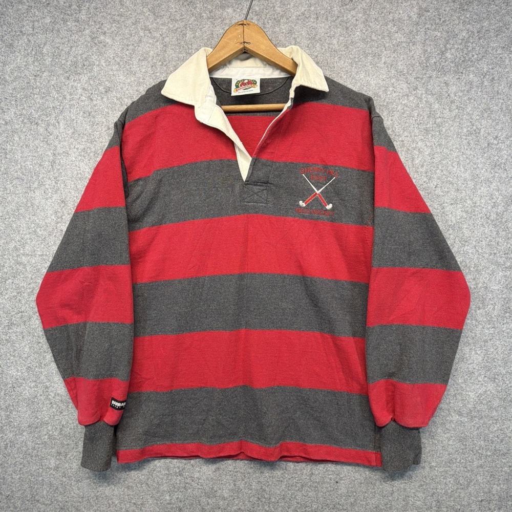 Vintage Barbarian Rugby Cherry Hill Long Sleeve Striped Red Gray Size Small